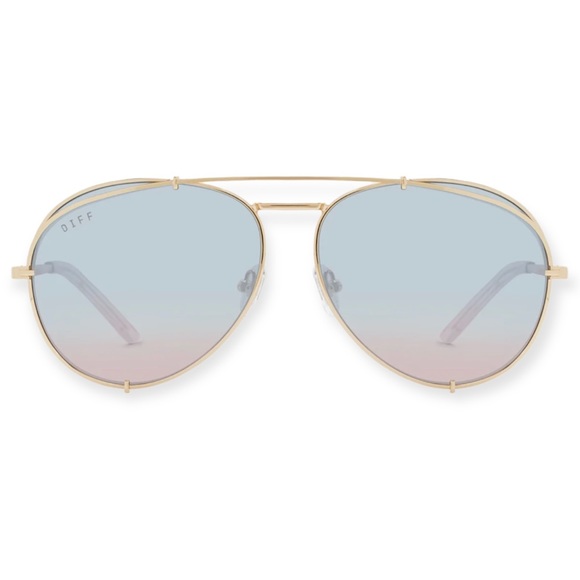 DIFF Koko Sunglasses Gold Frame Blue Lavender Mirror Lens Oversized Aviators - Picture 8 of 8